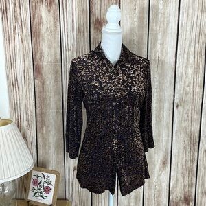 Peck & Peck Velvety Semi-Sheer Leopard Print Button Down Small NWT